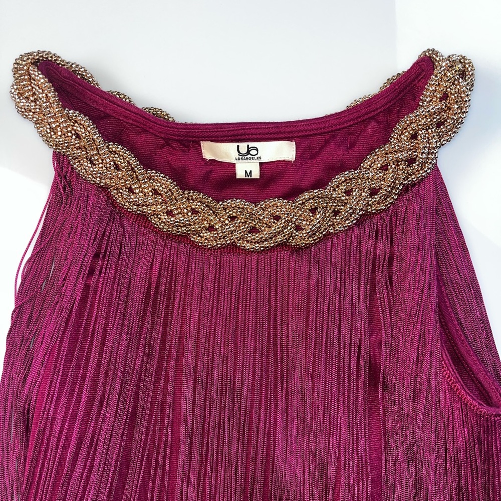 YA Los Angeles Short Fringe Dress w/ Beaded Neckline S59-18 - Picture 8 of 9